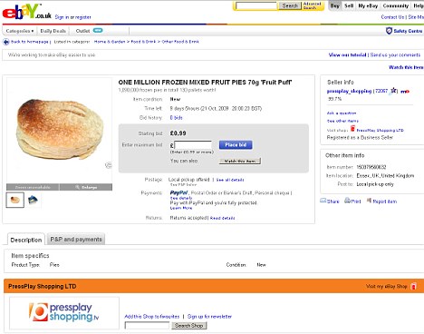 The seller prefers the winning bidder to pay by Paypal... or should that be Pie-pal?